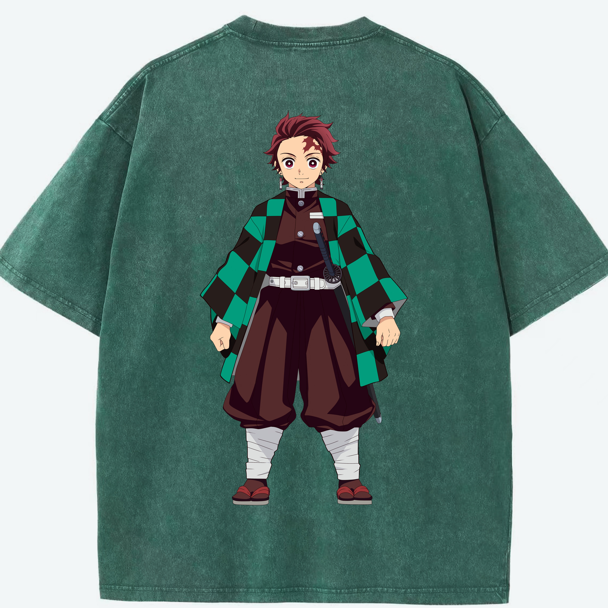 （画像用） 鬼滅の刃 竈門 炭治郎／かまど たんじろう Kamado Tanjirou 綿100% ヴィンテージ風 半袖Tシャツ（背面プリント）